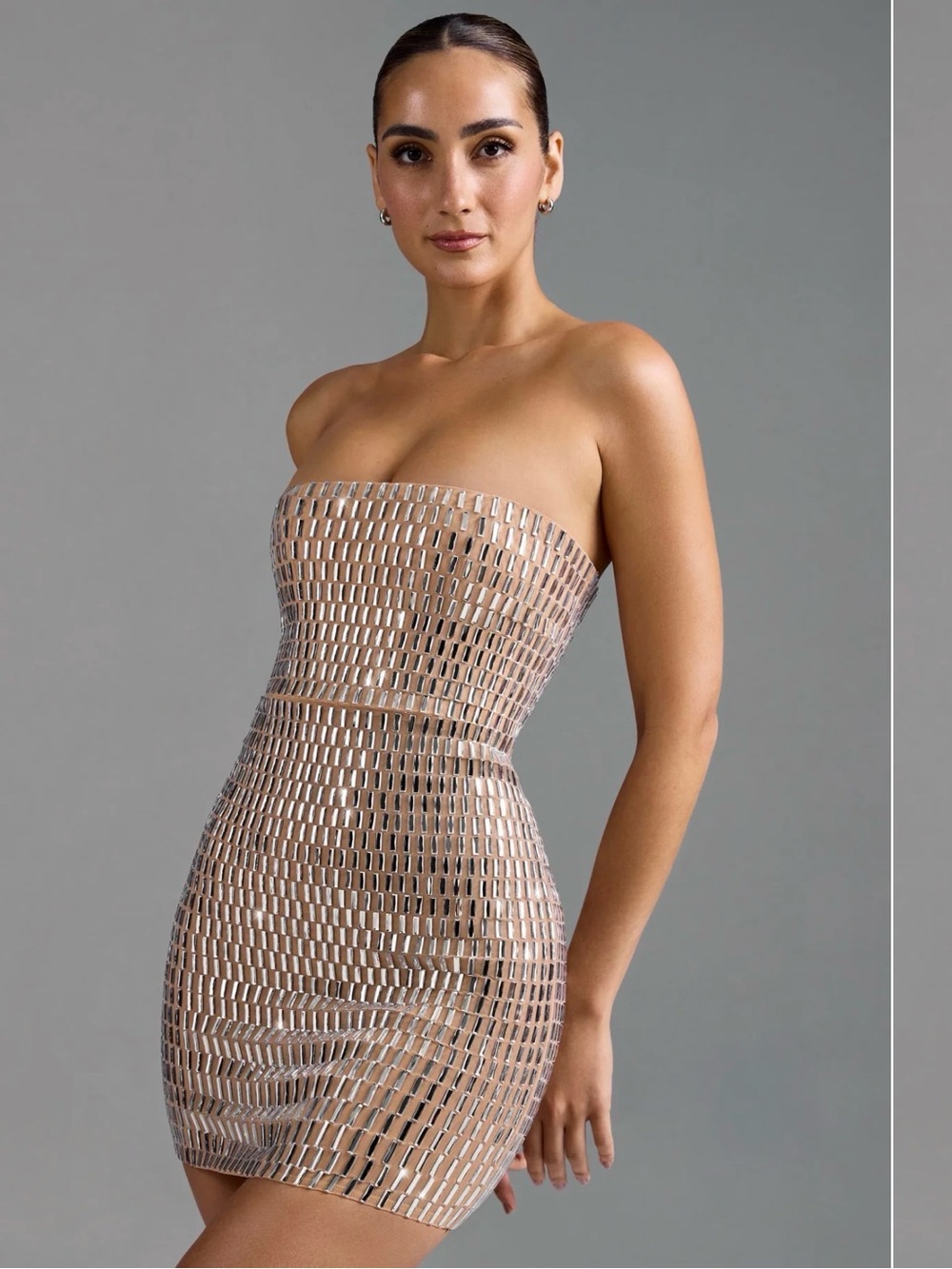 Embellished Bandeau Mini Dress in Honey